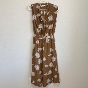 Vince Womens Brown Floral 100% Silk‎ Sleeveless Wide Leg Cropped Jumpsuit Small